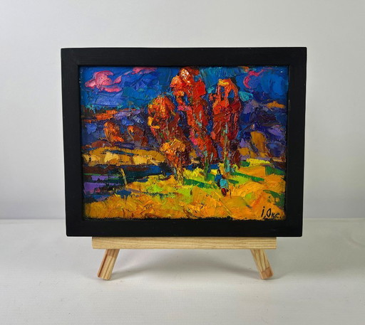 Original Oil Painting Autumn Night Landscape Melody of the wind and whispers