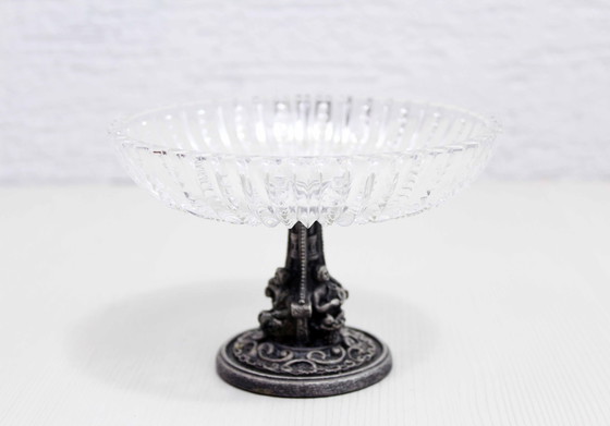 Image 1 of Kom van kristal en verzilverd metaal 1930