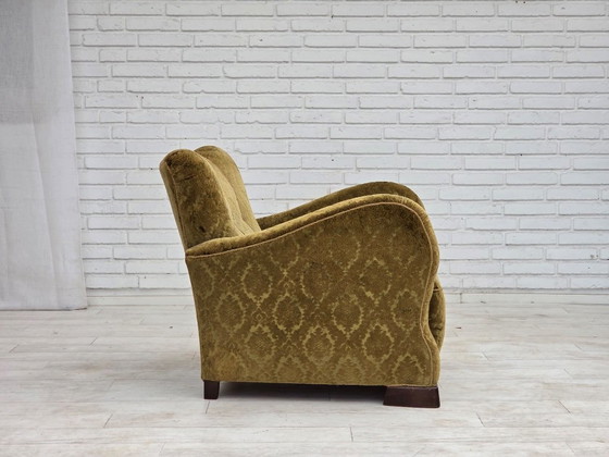 1950s, Danish Relax Chair, Furniture Velour, Oak Wood – Armchairs, Textile (photo 8 of 17)