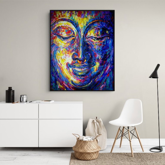 Image 1 of Unique hand-painted Buddha painting "Inner Joy" – Seksak Jaichumchen – 100 × 120 cm