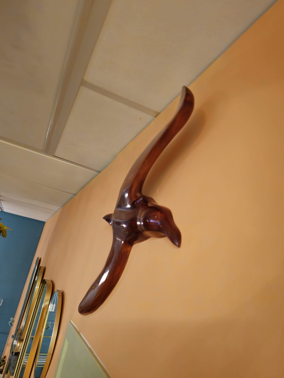 Image 1 of Grote Vintage Houten Wandvogel Vogel Wanddecoratie 62 cm