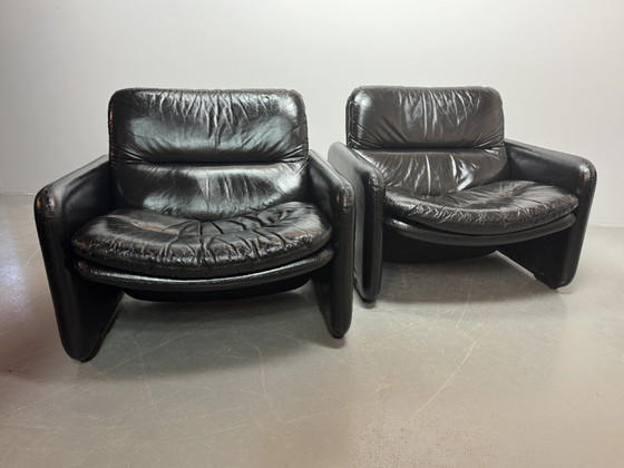 Image 1 of Mid-Century Italian Design Black Leather Lounge Chairs by Titina Ammannati & Giampiero Vitelli for Brunati, Italy, set/2, 1970s