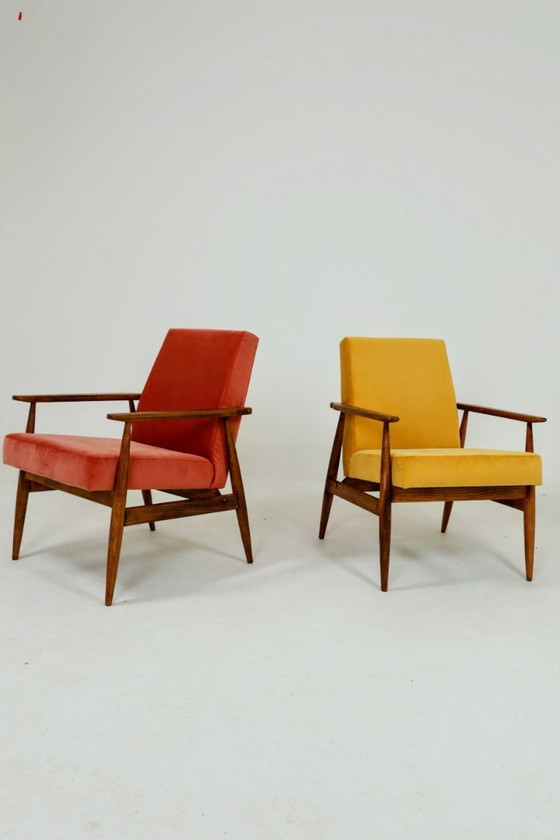 Image 1 of Fauteuil lounge vintage en velours jaune mangue, design milieu du siècle, années 1960
