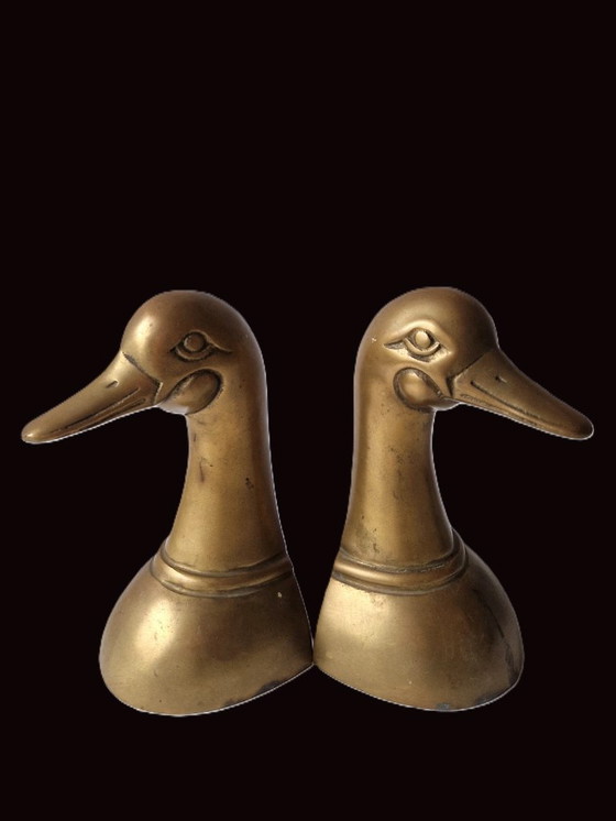Image 1 of Set aus kupfernen Enten-Buchstützen – 70er Jahre