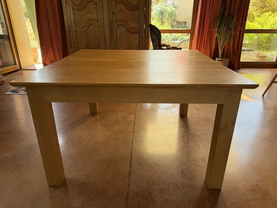 Image 1 of Handcrafted solid oak dining table + 4 chairs + 2 extensions