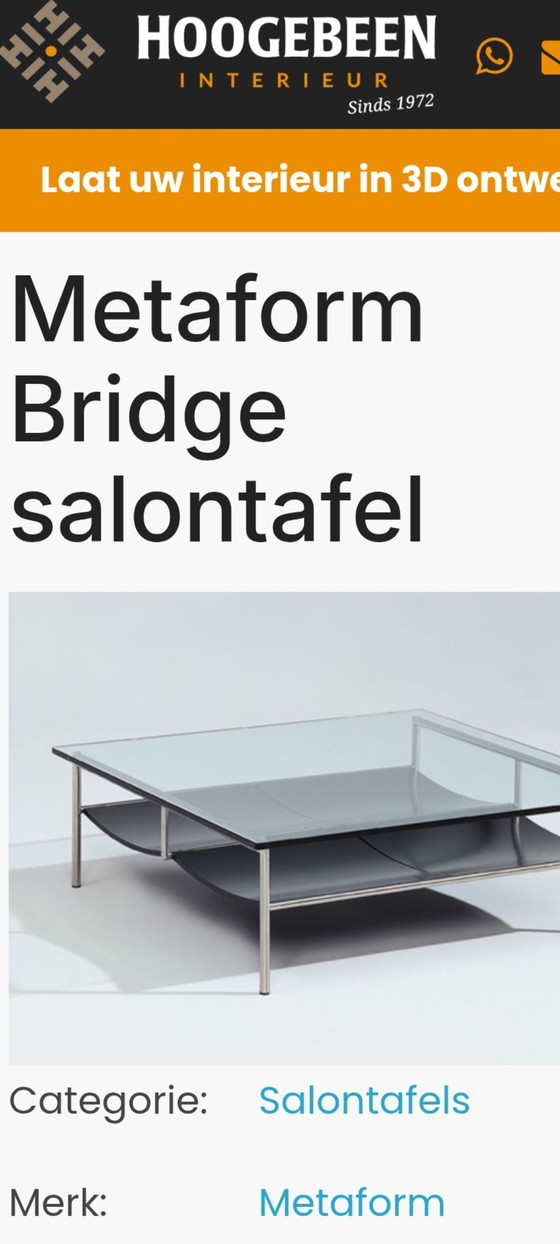 Image 1 of Metaform glass coffee table, type Bridge 4 dimensions 110 cm x 105 cm x 34 cm