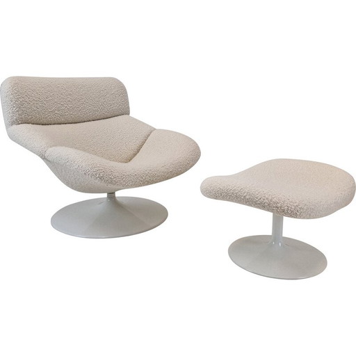 Poltrona vintage con pouf in legno e metallo di Geoffrey Harcourt per Artifort, 1970