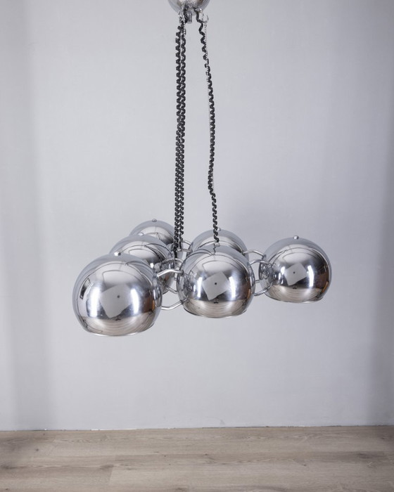 Image 1 of Lustre vintage des années 70 en métal chromé design Goffredo Reggiani