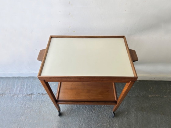 Mid Century Vintage Teak Drinks Trolley Bar Cart Removable Trays 1960s – Wood (photo 3 of 7)