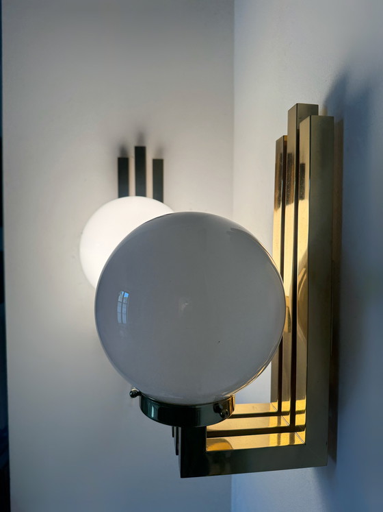 Image 1 of Opaline brass wall lights from the 1970s