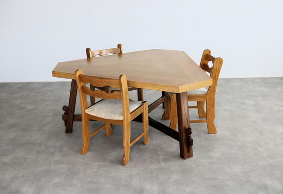 Image 1 of 4 sedie da pranzo brutaliste in rovere