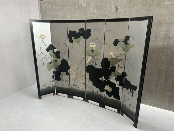 Image 1 of Paravento/divisorio per ambienti vintage giapponese dipinto a mano.
