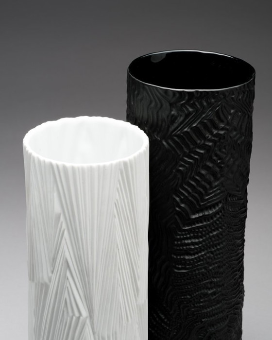 Image 1 of Rosenthal Vase Duo Martin Freyer Black & White Matte Porcelain Germany 1970s