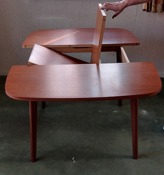 Vintage (Mid-Century/1960s) Extendable Dining Table with Chairs – Textile, Wood (photo 3 of 6)