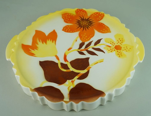 1930s CAKE PLATTER by theodor paetsch floral spray-painted decoration spritzdekor art deco ceramics