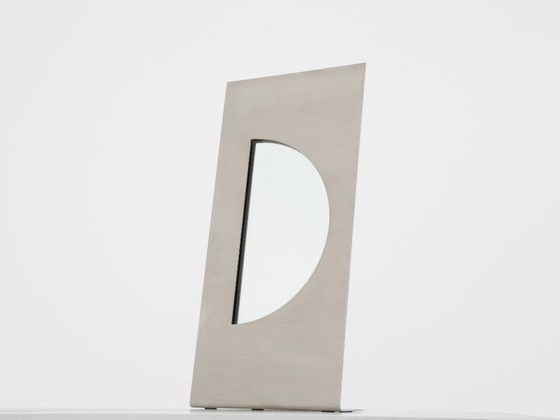 Image 1 of Gabriella Crespi voor Christian Dior geborstelde stalen kaptafelspiegel 1970