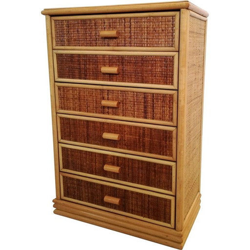 Commode vintage en bambou et rotin, 1970