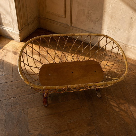 Image 1 of Culla vintage in rattan con supporto, anni '70, Europa