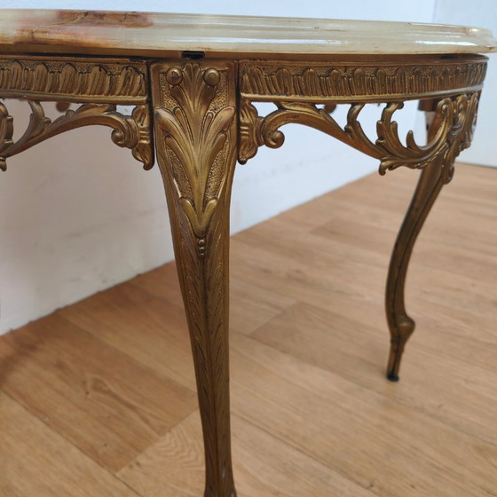 Image 1 of Vintage Regency ronde salontafel koffietafel met marmer, onyx blad