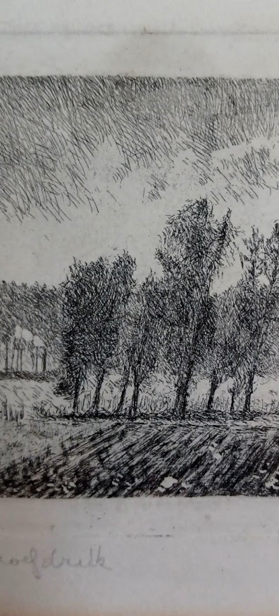 Image 1 of  P. Verbeke duo‑ets Vlaams landschap – authentieke academische grafiek – minimalistische kunst – jaren ’60–’80