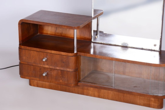 Restored Art Deco Dressing Mirror, by R. Slezak, Glass, Walnut, Czech, 1930s – Dressing tables, Wood (photo 11 of 14)