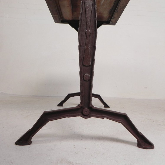 Image 1 of Bistro Table with Oak Top on Cast Iron Frame, 1930s