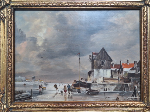 Pintura al óleo de una escena invernal