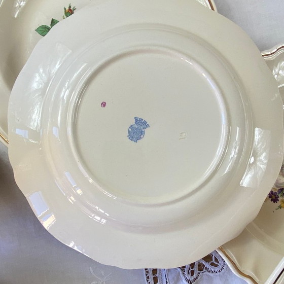Image 1 of Set of 6 antique Badonviller earthenware soup plates with flowers and gilding