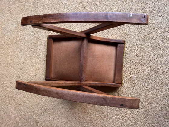Image 1 of Vintage eiken schommelvoetenbank / poef