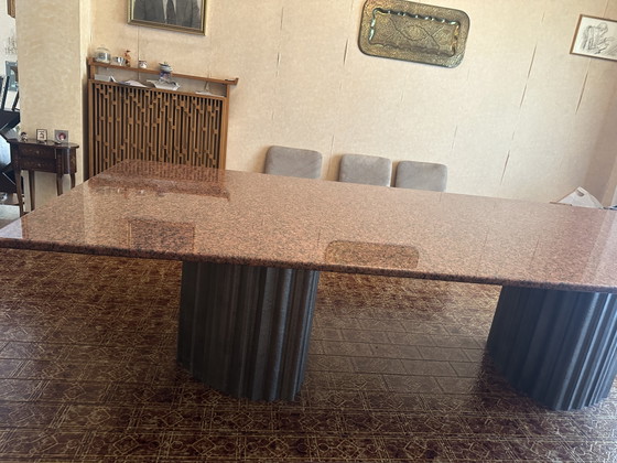 Monumental Brutalist Dining Table in Rosa Porrino Granite & Cast Aluminum by Max Papiri – Marble (photo 5 of 10)