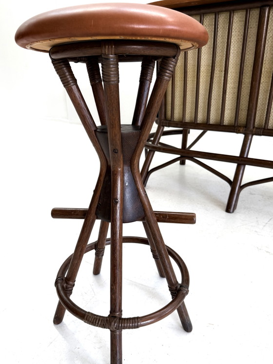 Mobile bar vintage in manou e rattan, Danimarca anni '60 – Sgabelli da bar, Copper (photo 11 of 14)