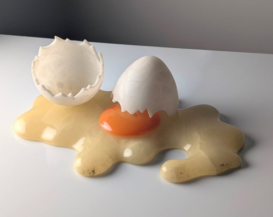 Marco Ricciardi Broken Egg Alabaster Table Lamp Sculpture, Italy, 1980s – Metal, Plastic (photo 15 of 21)
