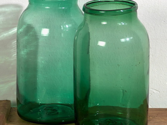 Antique green vases (c.1920). Set of 2 pieces #53 – Glass (photo 2 of 10)