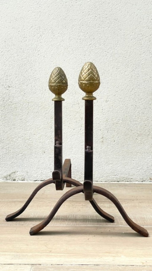 Vintage Pine Cone Andirons
