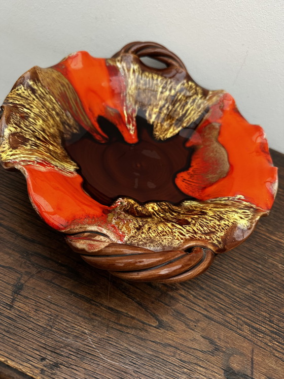 Image 1 of Coupe à fruits- Centre de table vintage céramique émaillée attribuée Vallauris 