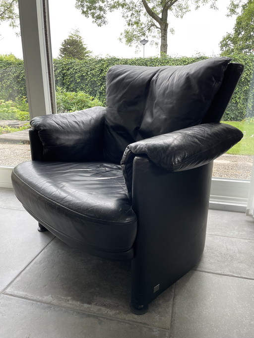 Rolf Benz Lederen Fauteuil, Design, Zwart