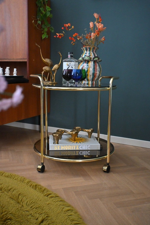 Goudkleurige Metalen Barcart/Bijzettafel