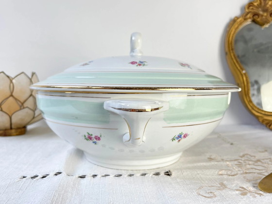 Vintage 1950s Floral White and Green Porcelain Soup Tureen Salins 66 – Crockery (photo 4 of 10)