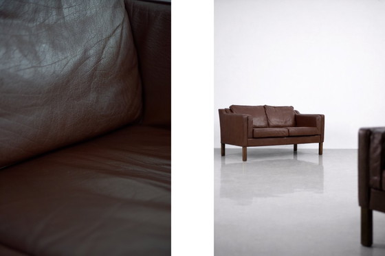 Image 1 of Divano vintage in pelle marrone, stile scandinavo moderno di metà secolo, anni '70