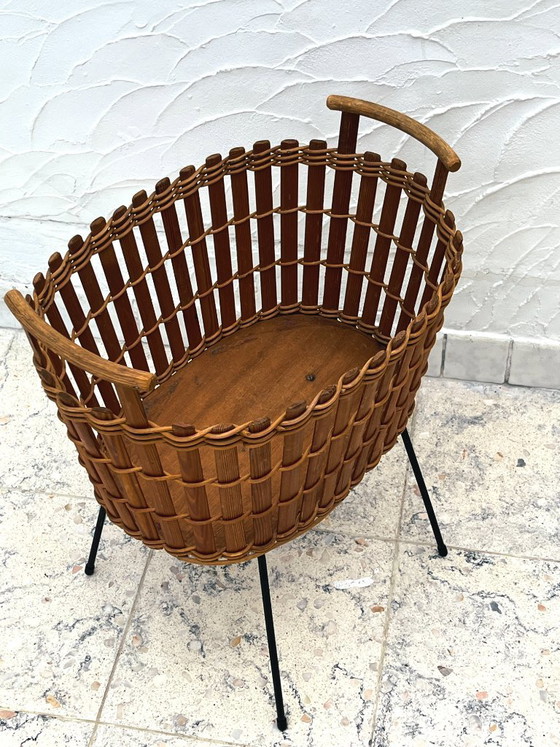 Cesto Fioriera Vintage in Bambù e Vimini, Portariviste, Marrone (foto 9 di 10)