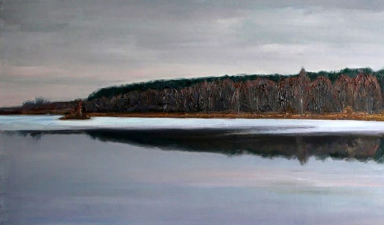 Original Oil Painting River Landscape Nature Forest Autumn Balance, Paintings & Drawings, Canvas, Brown (photo 2 of 5)