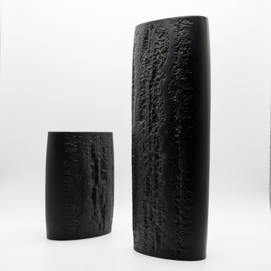 Image 1 of Rare Martin Freyer Rosenthal Bisque Porcelaine Noire Vase Duo Brutalist Op-Art