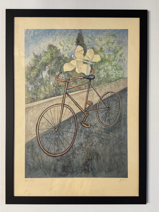 Quadro quadricromia di Enrico Benaglia la bicicletta leggera 50x70 cm in cornice
