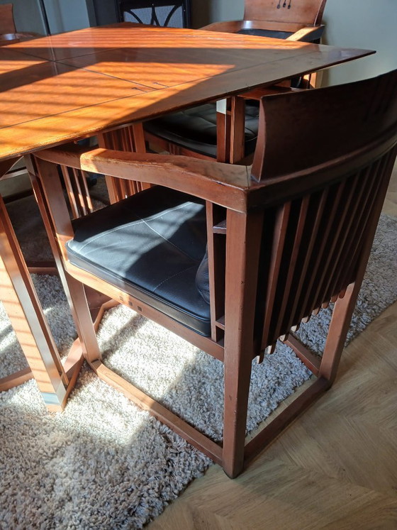 tafel en 4 stoelen schuitema decoforma reeks, Eetkamerset, Leer, Hout, Bruin (foto 2 van 5)