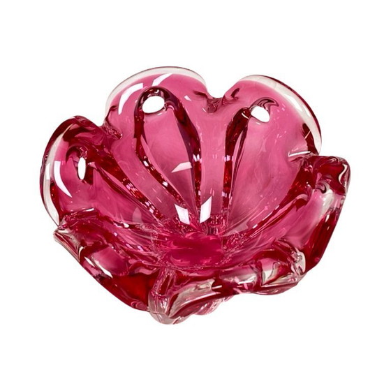 Image 1 of Chřibská pink glass plate, Josef Hospodka, Bohemia vintage, 1960s