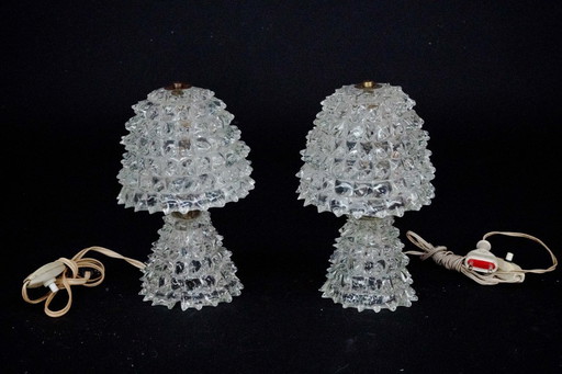 Par de lámparas de mesa italianas de cristal de Murano "Rostrato" de Ercole Barovier, década de 1940