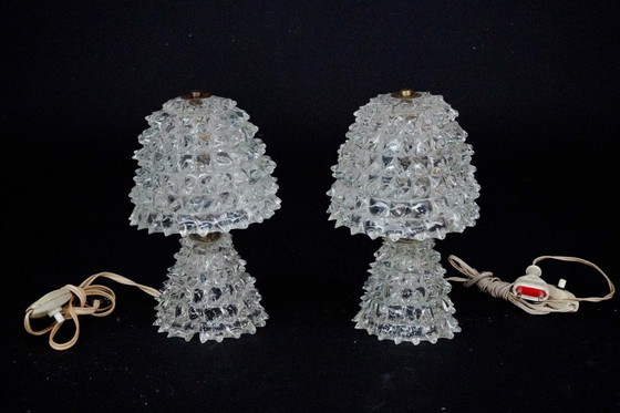 Image 1 of Par de lámparas de mesa italianas de cristal de Murano "Rostrato" de Ercole Barovier, década de 1940