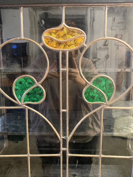 Image 1 of Grand meuble vitrine en bois noirci fin XIX/début XXème