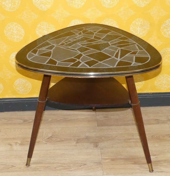 Image 1 of fifties cocktailtafel stijlvol zwart MOSAIC glazen blad 50s salontafel fifties retro vintage niertafel 60s sixties