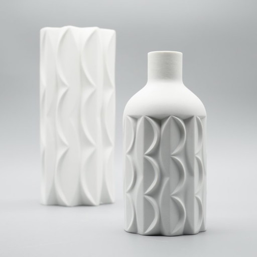 Vase bouteille en porcelaine biscuit rétro Scherzer Werner Uhl Design, relief op art, DUO